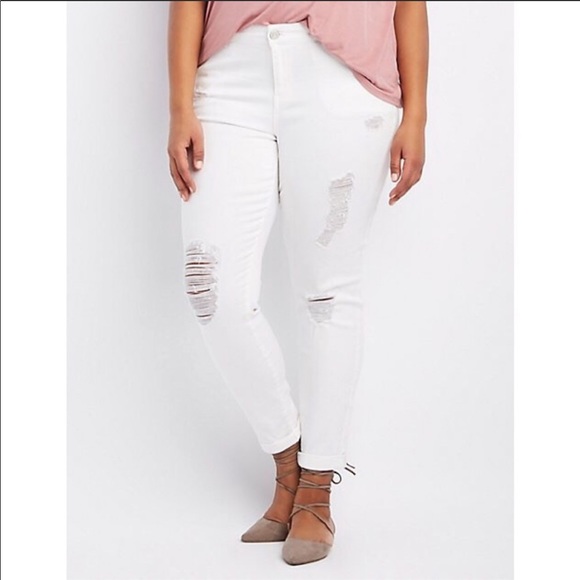 refuge Denim - White Distressed BF Jeans SZ 10